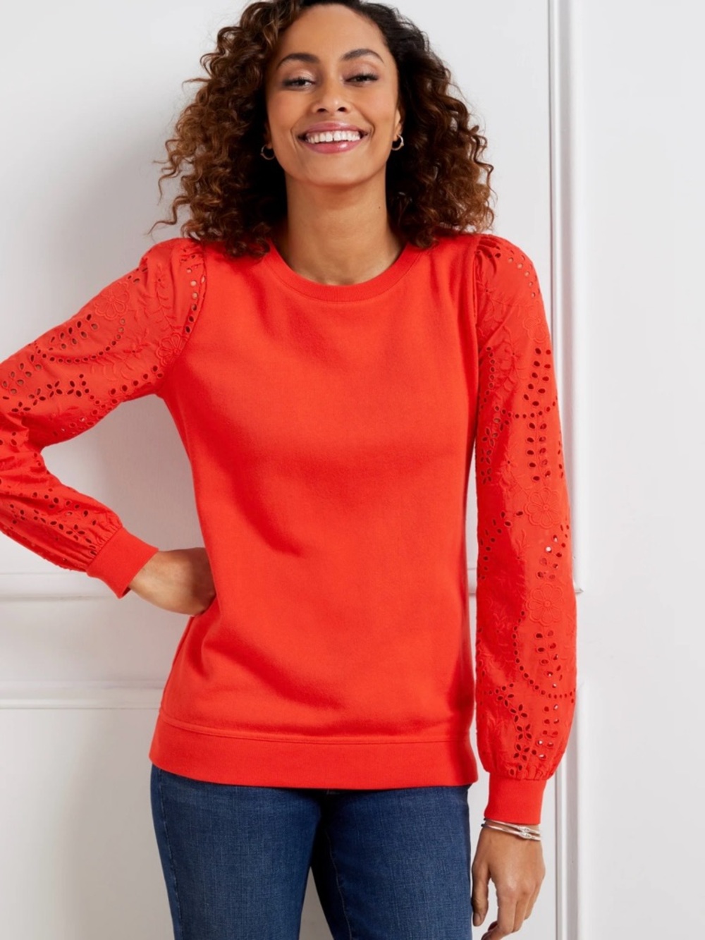 Talbots Eyelet Sleeves Sweatshirt, Size M